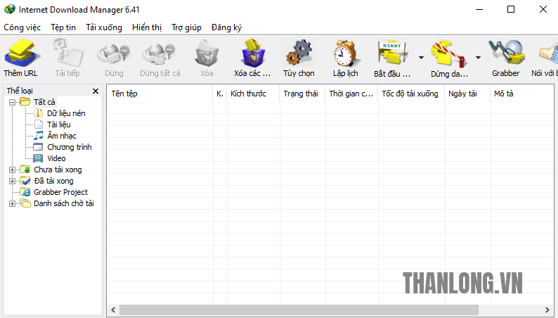 Cửa sổ chính của Internet Download Manager
