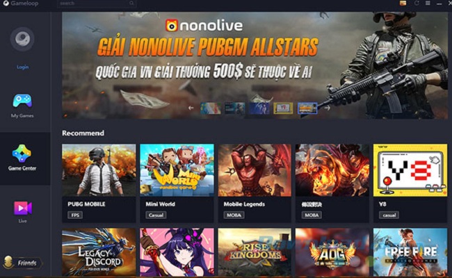 Giao diện chính của GameLoop và nhiều Game nặng khác