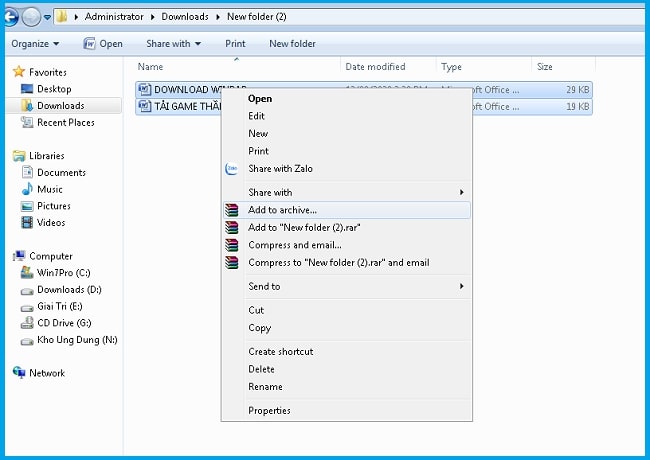 Hướng dẫn nén các file với winrar