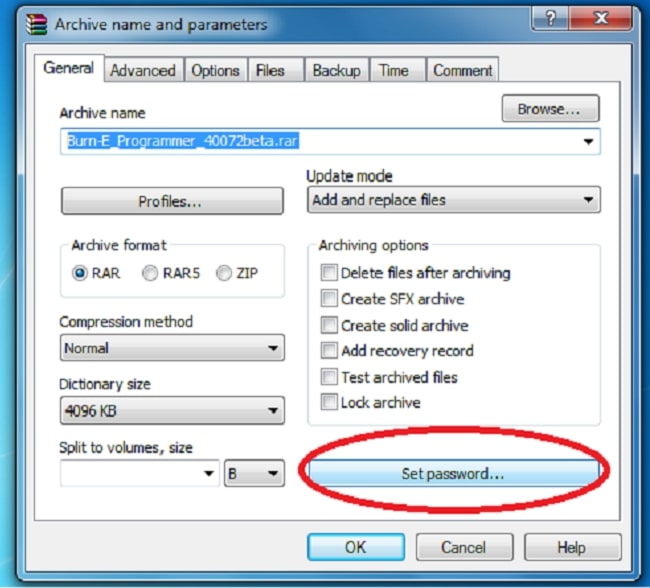Cách đặt mật khẩu cho file với winrar