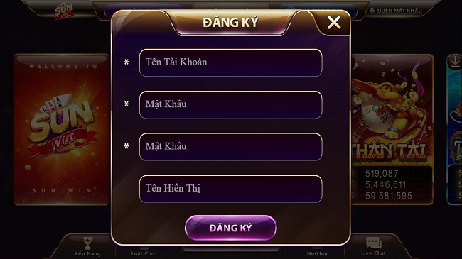 Hướng dẫn điền thông tin tài khoản Sunwin