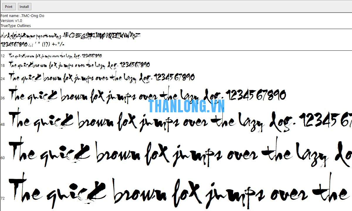 Font chữ thư pháp bút lông