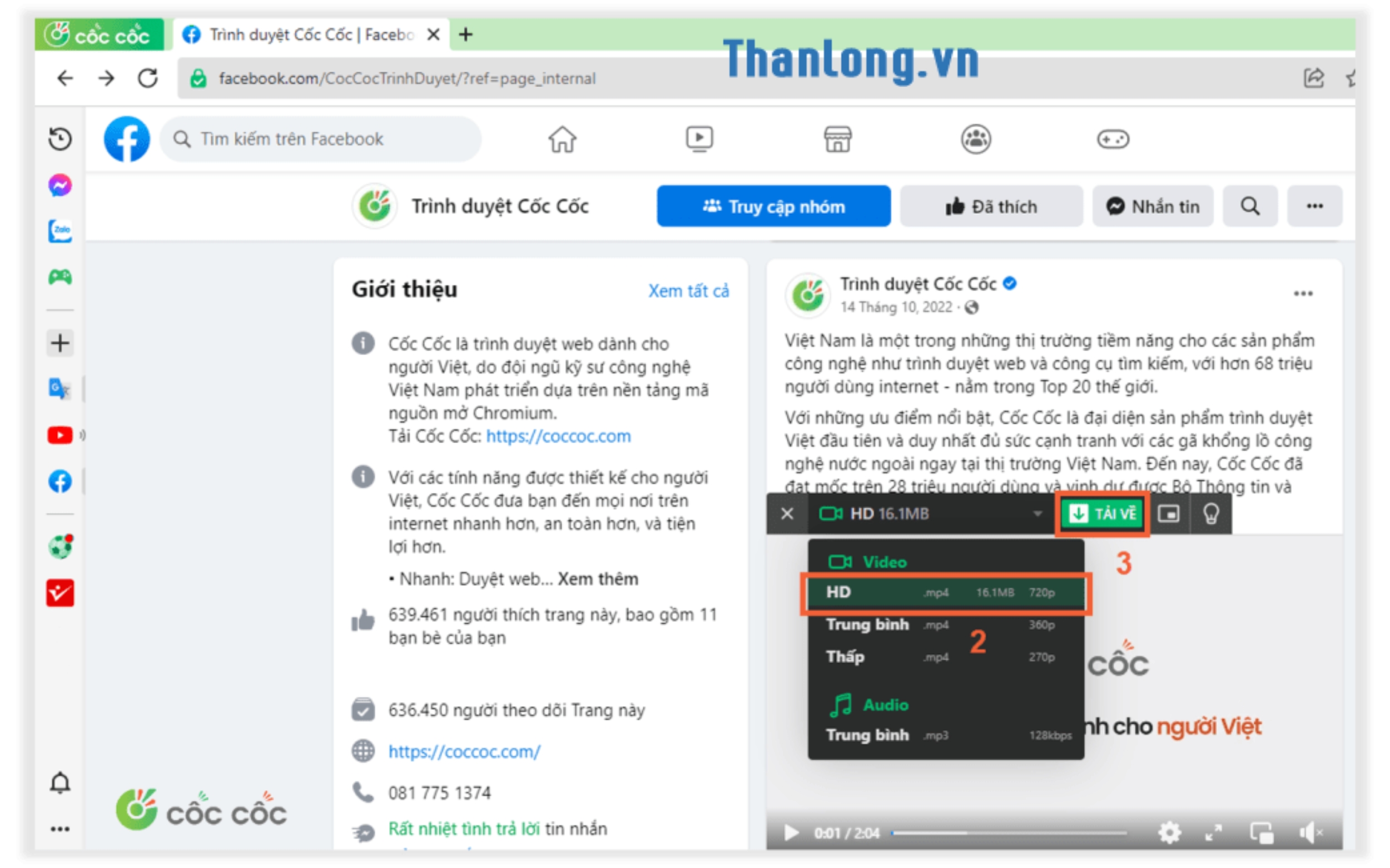 download video facebook bằng trình duyệt cốc cốc