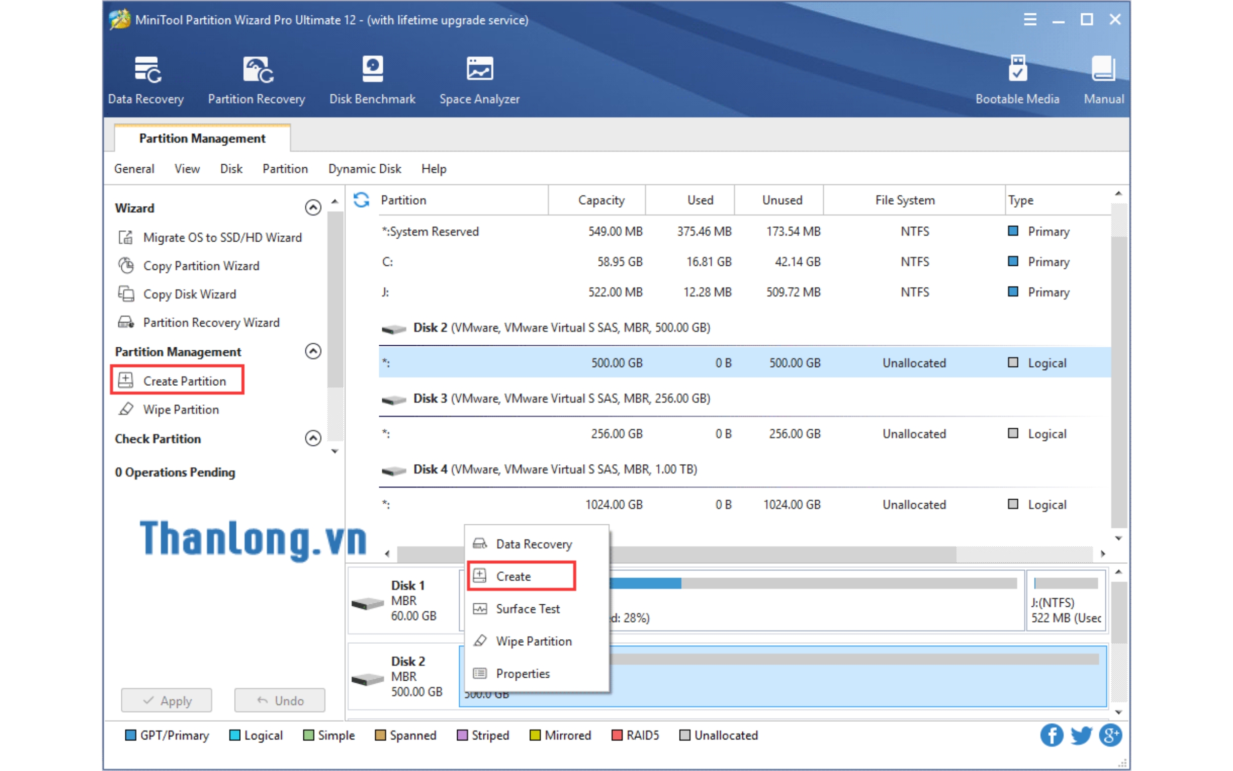 Giao diện sau khi download MiniTool Partition Wizard