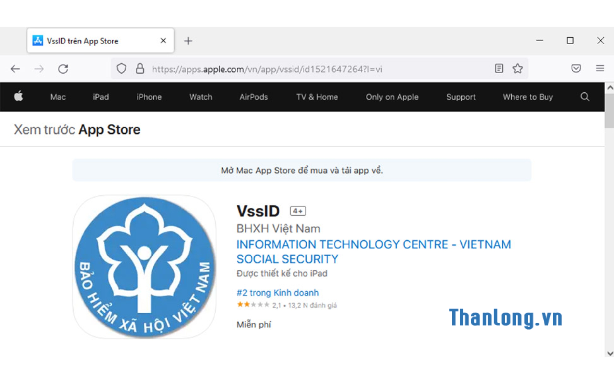 Giao diện khi tải phần mềm VssID trên iOS