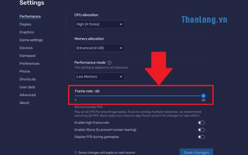 Tùy chỉnh hiệu năng để BlueStacks chạy nhẹ hơn.