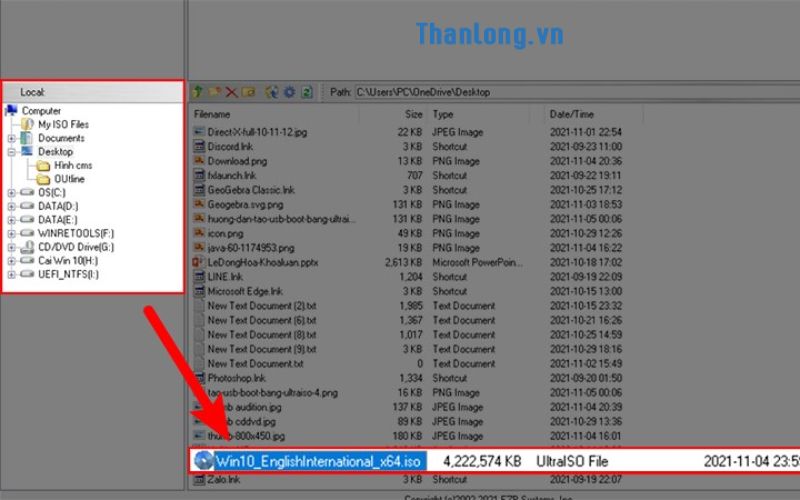 tìm đến file .ISO của bộ cài Windows