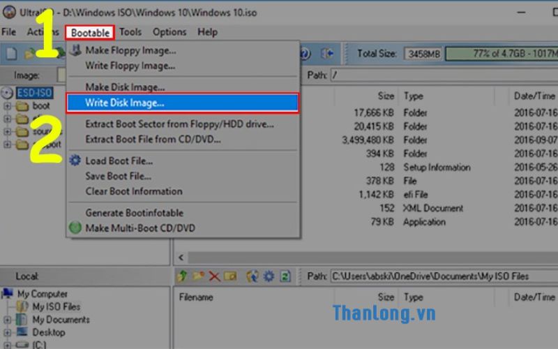 tiếp tục vào menu Bootable trên thanh công cụ và chọn Write Disk Image