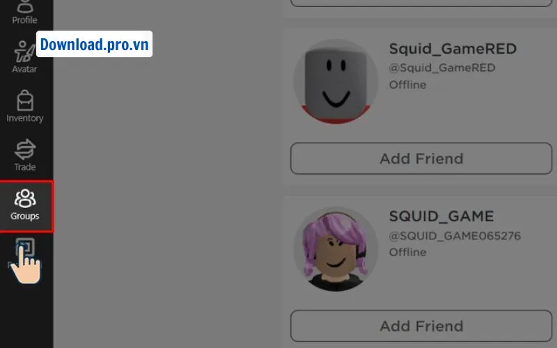 Chọn vào biểu tượng Group