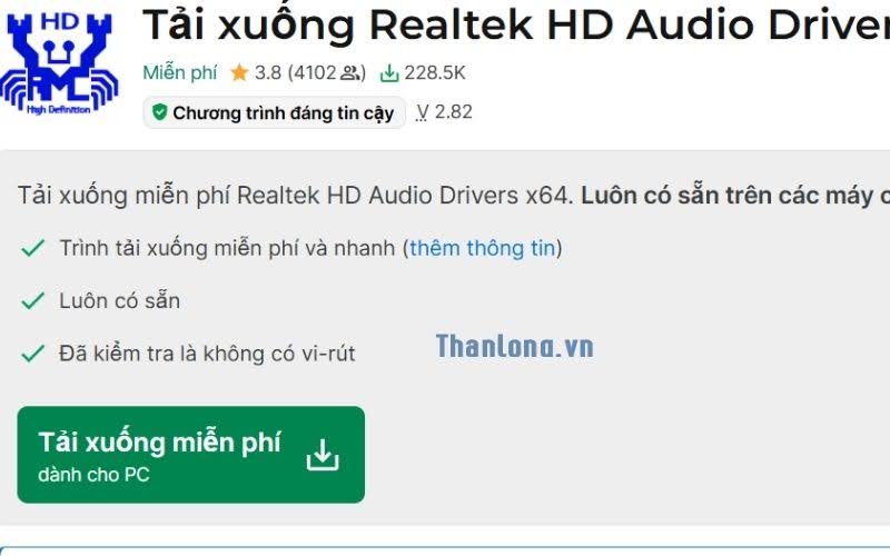 Vào trang để Download HD Realtek Audio Manager Windows 10