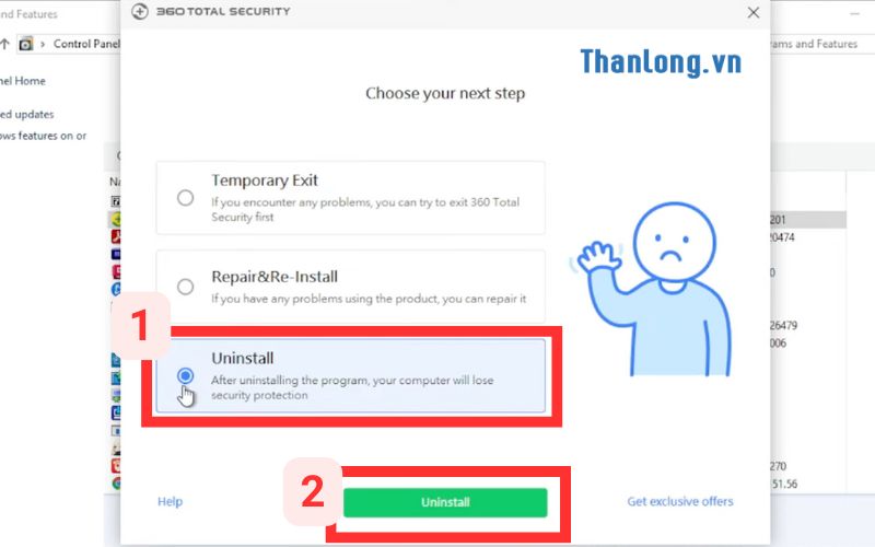 Nhấn Uninstall