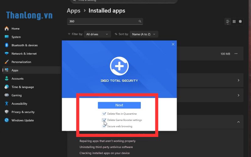 Select as shown and then click Next to complete the uninstallation