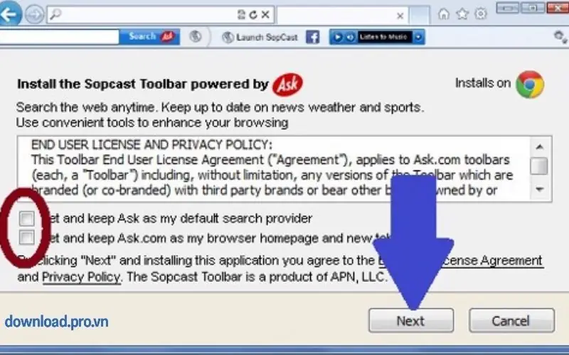 Download Sopcast sẽ kèm theo một số tiện ích khác có thể xem xét để cài thêm hoặc không