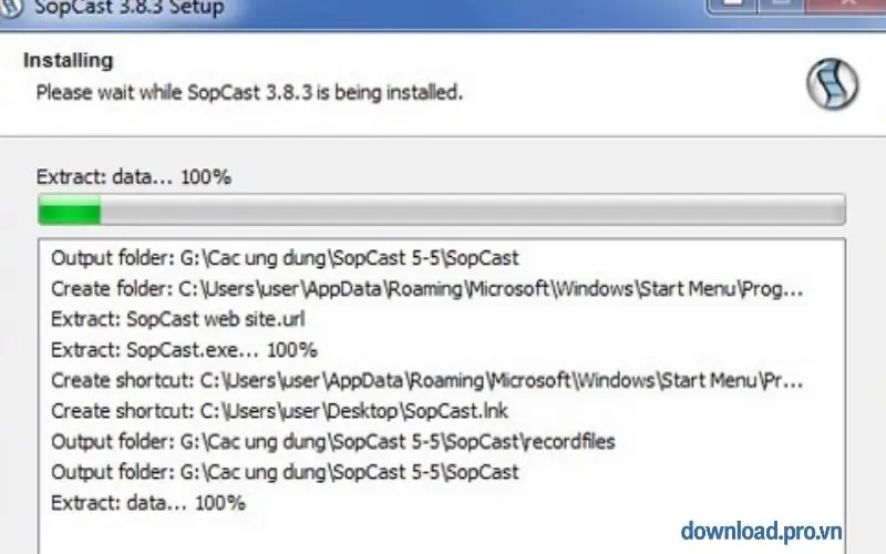 Hoàn tất cài đặt Sopcast