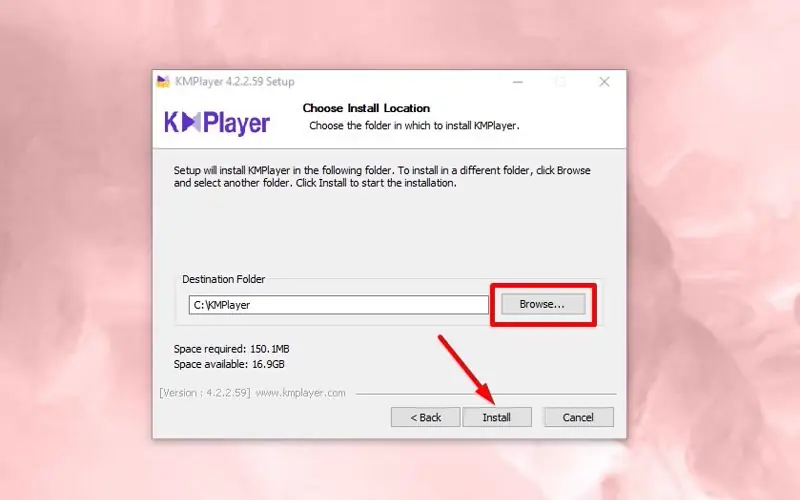 Chọn thư mục cài đặt KMPlayer