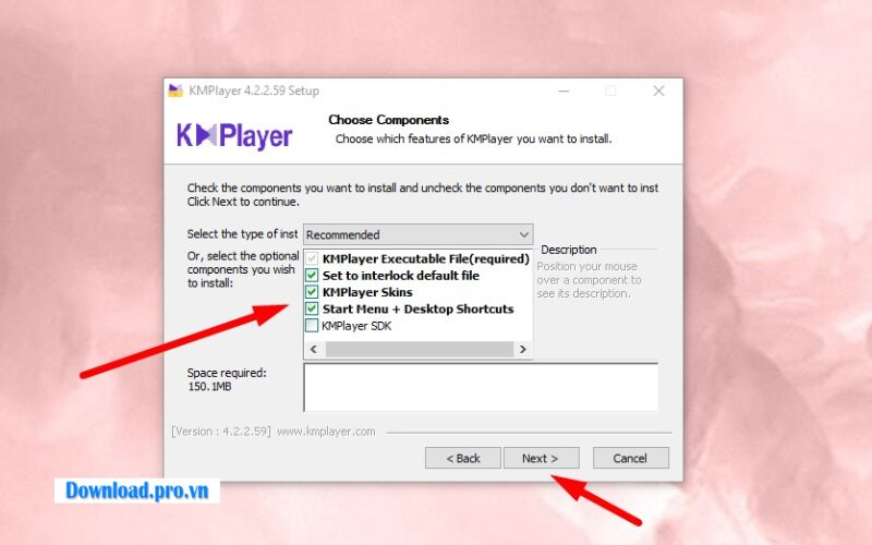 Bước 5: Chọn thành phần cài đặt