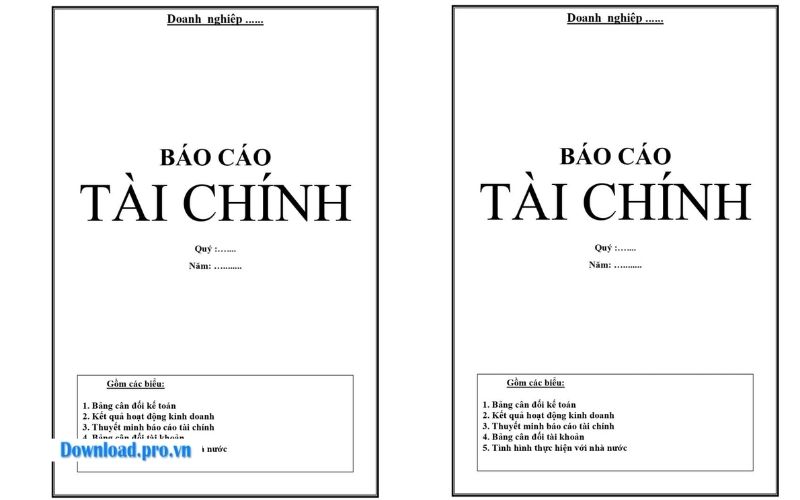 Mẫu bìa báo cáo tài chính đơn giản