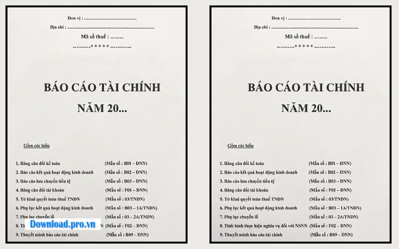 Mẫu bìa báo cáo tài chính theo Thông tư 133