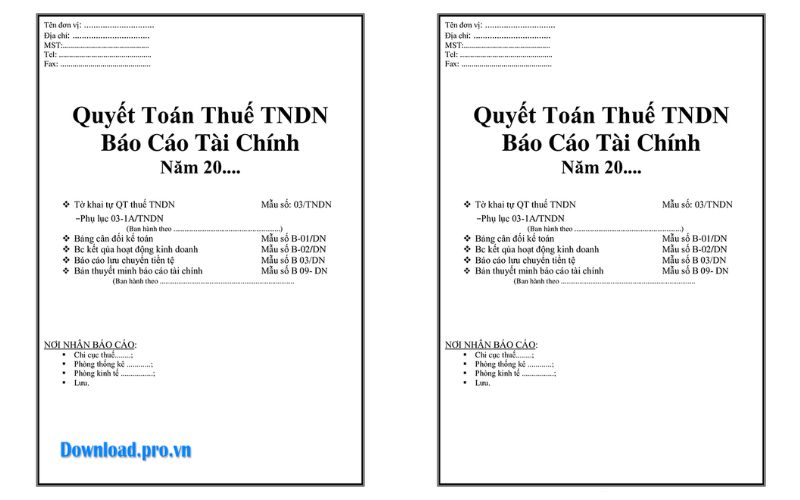 Mẫu bìa báo cáo tài chính theo Thông tư 200