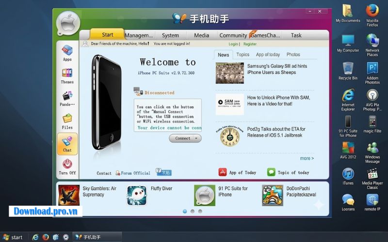 Giao diện ứng dụng 91 pc suite for iphone