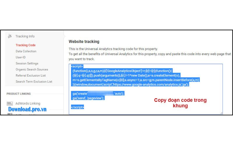 Cài đặt google analytics bằng mã code trực tiếp