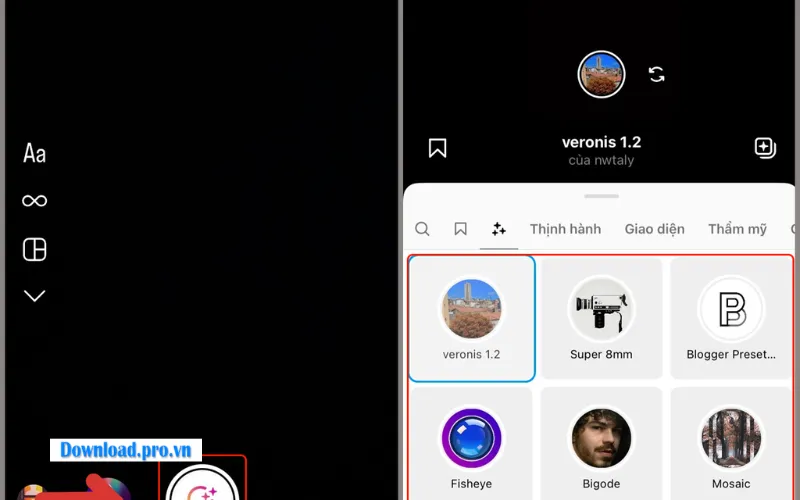 Tìm filter trực tiếp trên Instagram