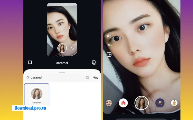 Filter Caramel với tone cam nâu nhẹ và hiệu ứng son bóng tự nhiên