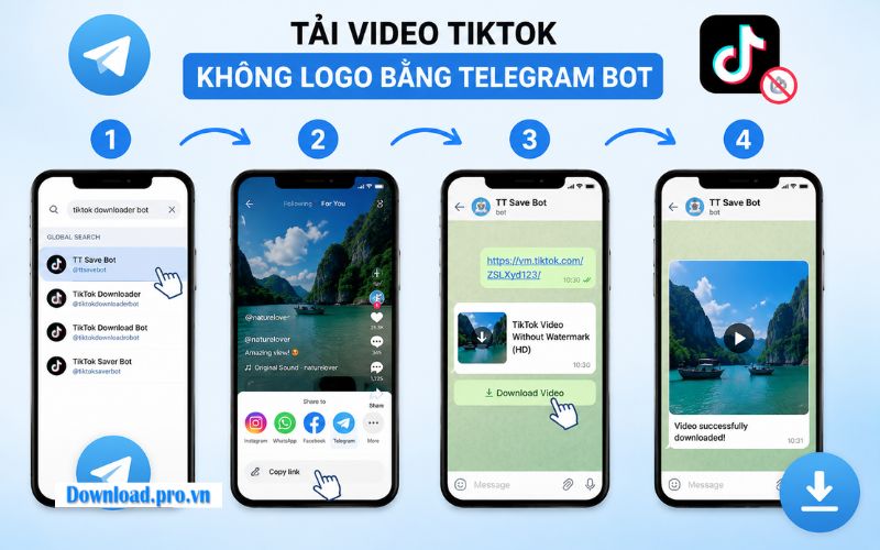 Tải video TikTok không logo bằng Telegram Bot