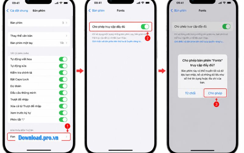 Nhấn vào bàn phím Fonts vừa thêm