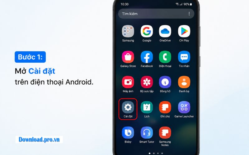 Cài đặt trên điện thoại Android.