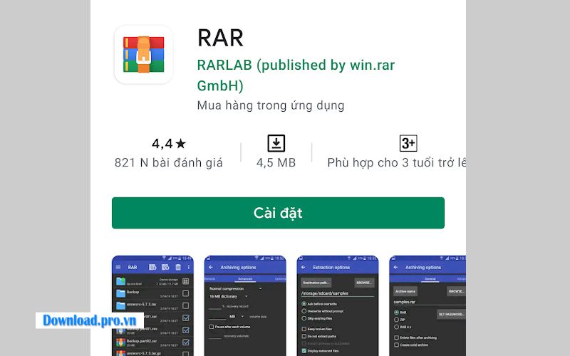 Tải ứng dụng RAR từ CH Play