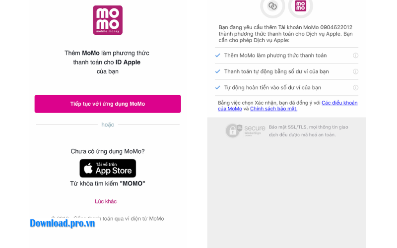 Cách xác minh và hoàn tất liên kết MoMo với App Store
