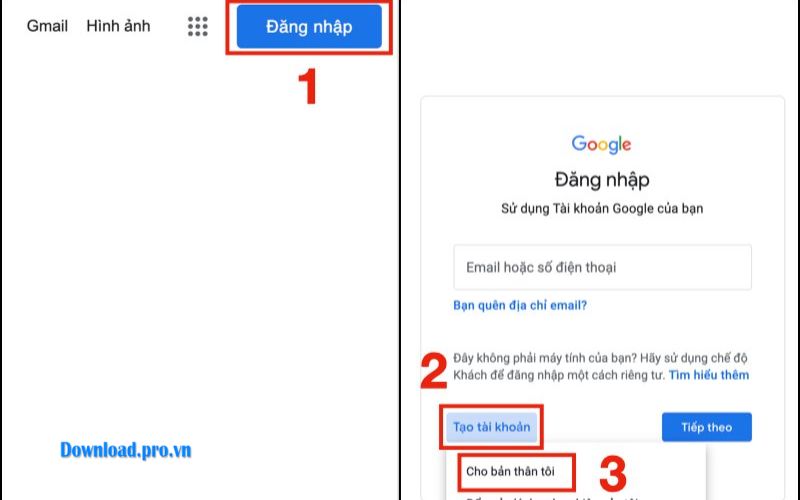  Nhấn Tạo tài khoản