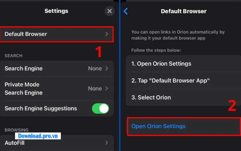 Cách tắt bằng trình duyệt Orion Browser by Kagi 